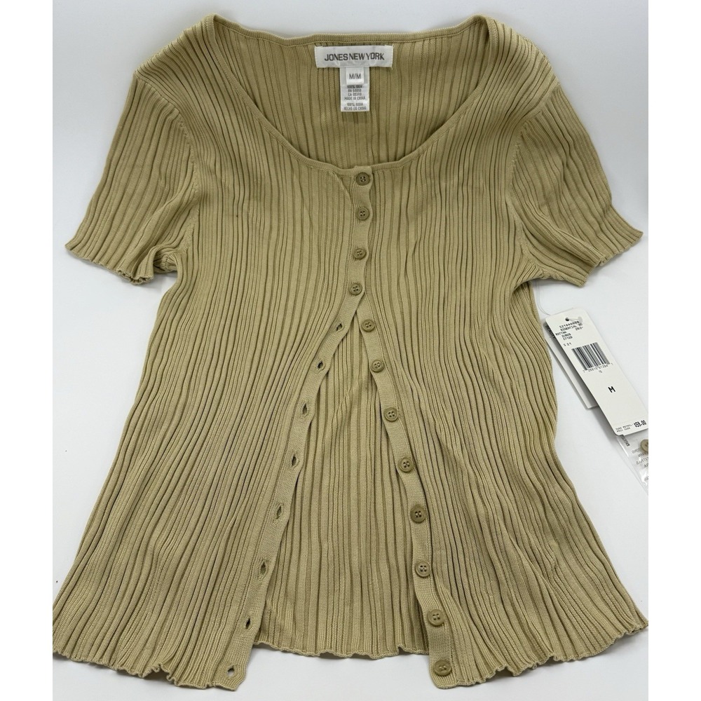 Jones New York‎ Gold Button Down Pleated Short Sleeve Shirt NWT